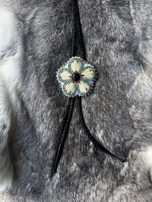 Flower bolo tie - Picasso Turq & natural