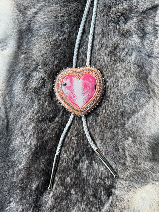 Beaded Heart Bolo - pink