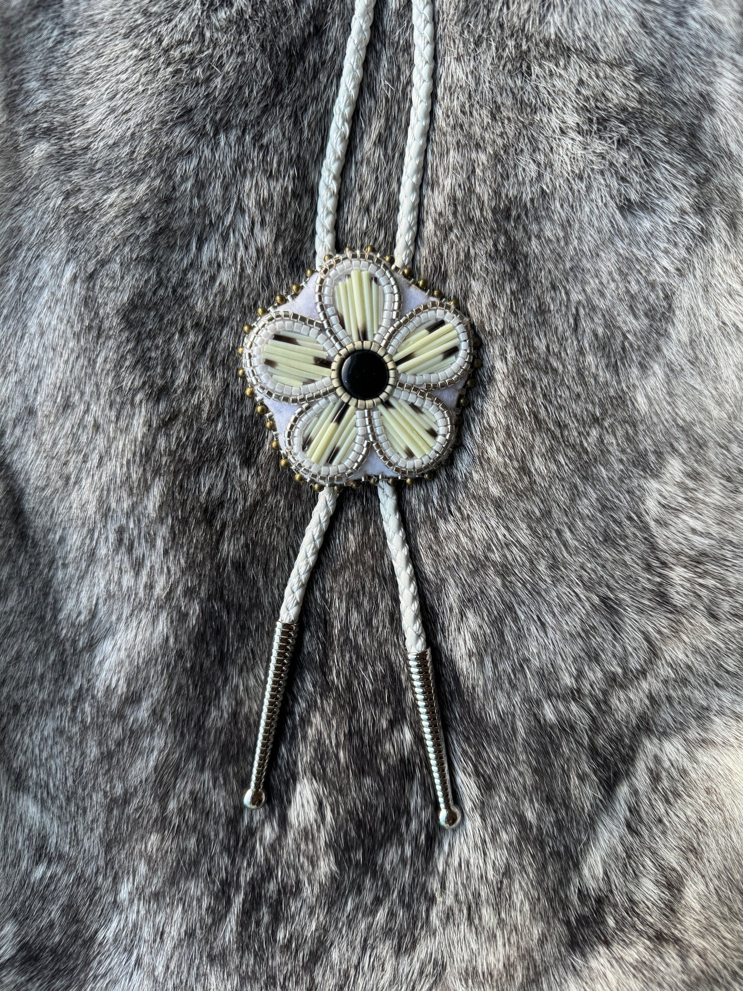 Flower bolo tie - white and silver