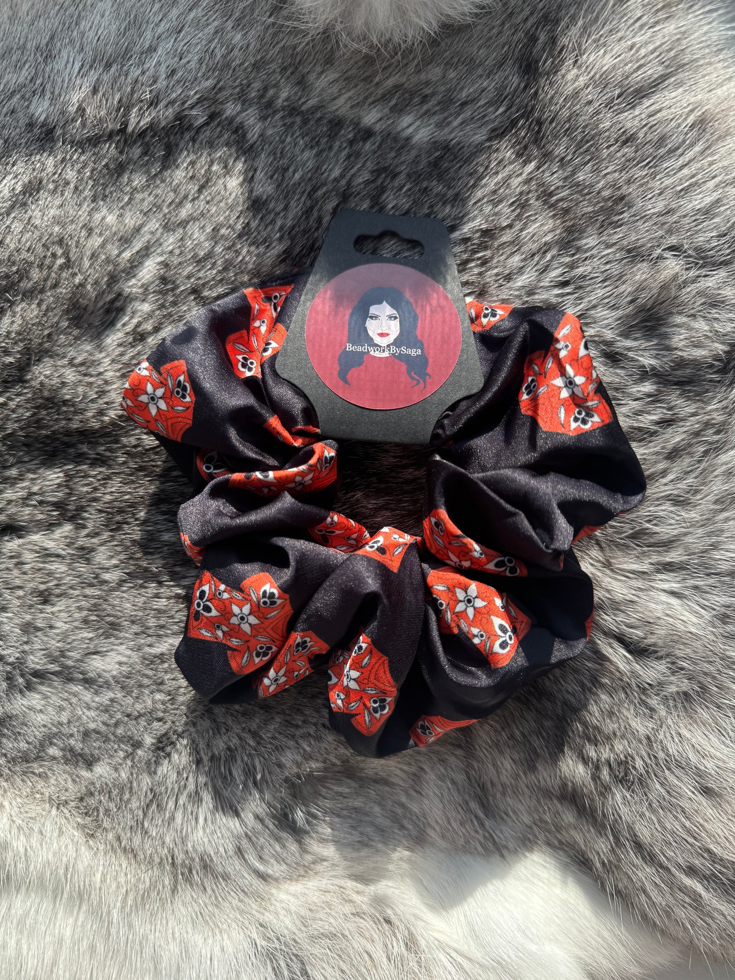 Orange shirt w floral scrunchie