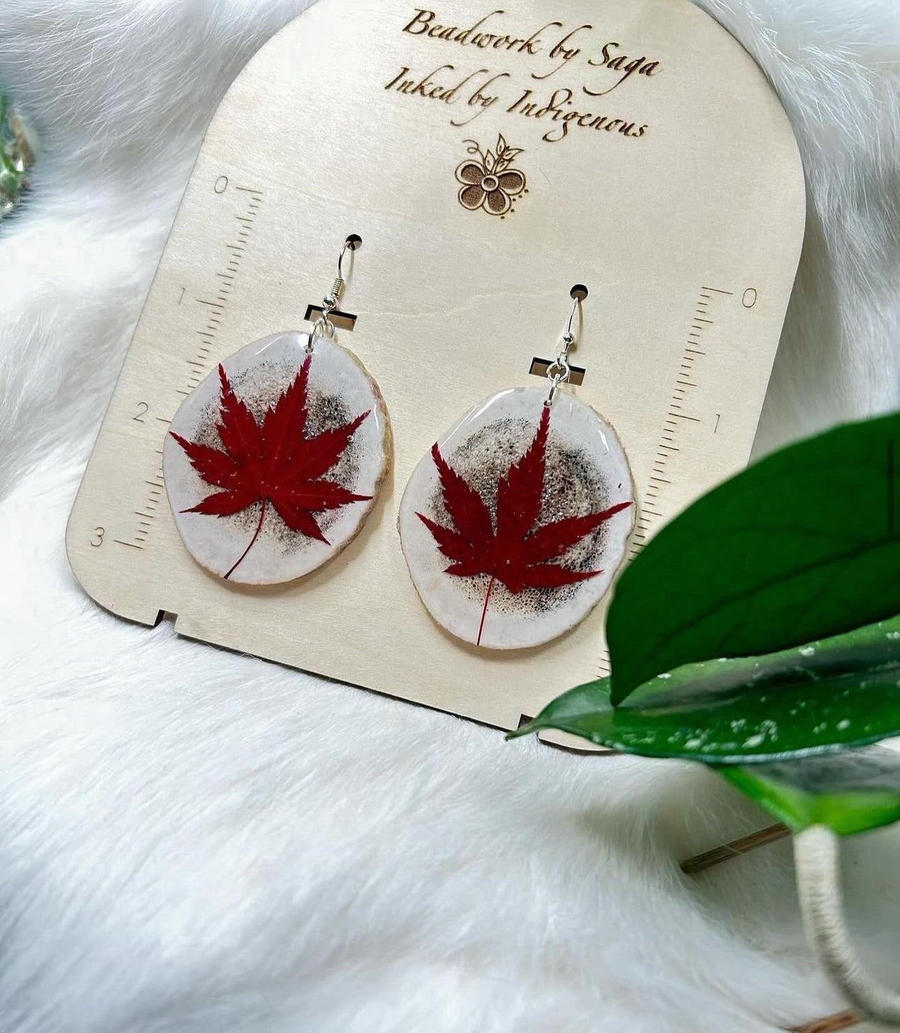 Elk earrings red botanical